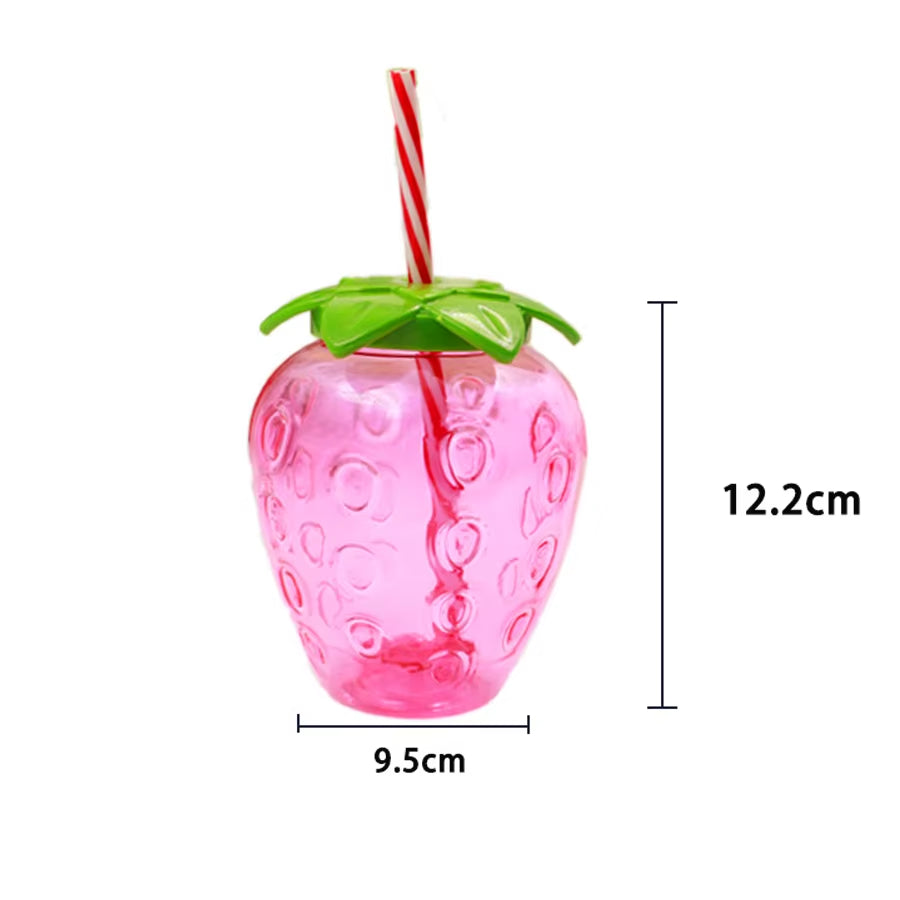 500Ml PET Strawberry Shaped Children'S Straw Mug Clear Strawberry Juice Mug Cold Water Mug Photography Accessories